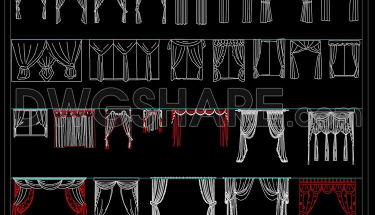 209.CAD Blocks Curtain for Living room