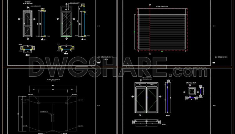 390.Free cad blocks Detail doors, windows DWG download