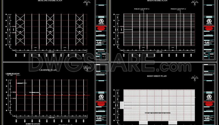 47.Autocad Drawings Of Steel Factory Plan and Elevation For Download
