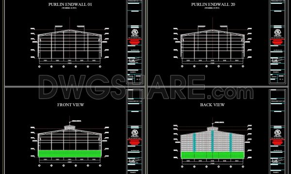 47.Autocad Drawings Of Steel Factory Plan and Elevation For Download