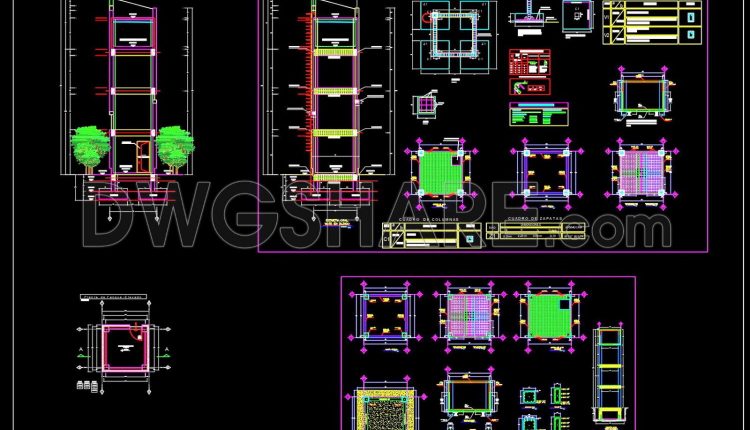 77.Autocad Drawings Of Elevated Tank Structural Elevation and Sections For Download