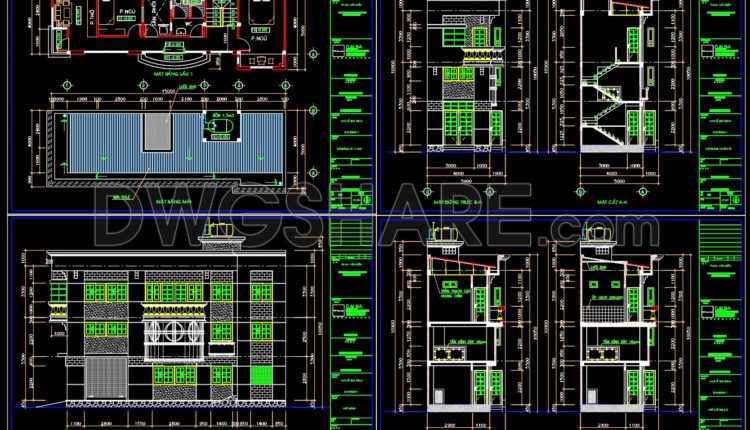 Autocad Drawings Of 3-Story Modern House 5m x14m For Download (2)