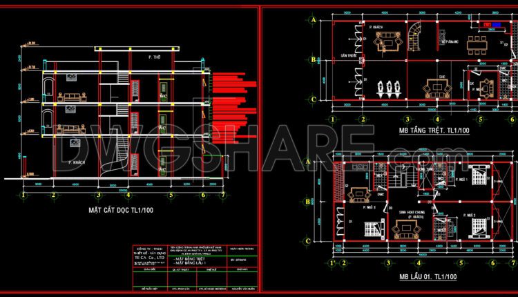 Autocad Drawings Of 4-Story Modern House 8m x20m For Download