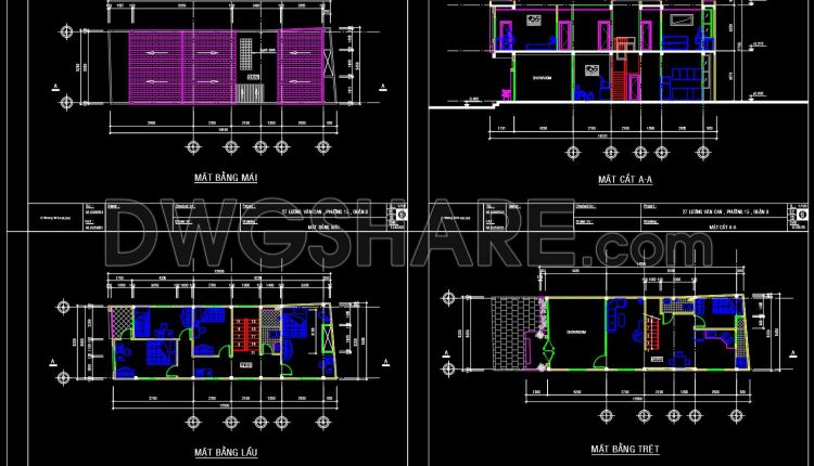 Drawings Of 2-Story House A Complete Project 5.4m x 15.8m For Download