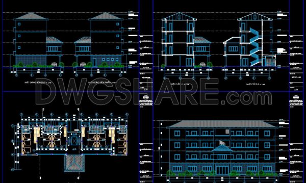 Drawings Of 4-Story House A Complete Project 11.6m x 28.2m For Download