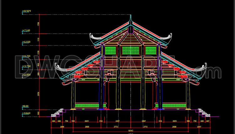 24.Autocad architectural design drawing of an octagonal Asian-style house