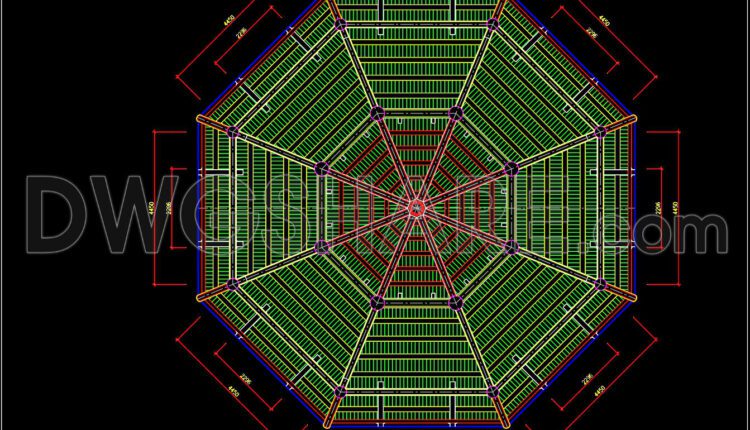 24.Autocad architectural design drawing of an octagonal Asian-style house