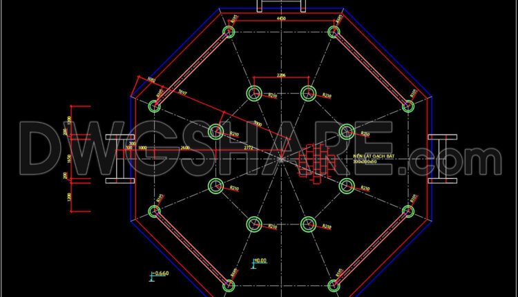 24.Autocad architectural design drawing of an octagonal Asian-style house