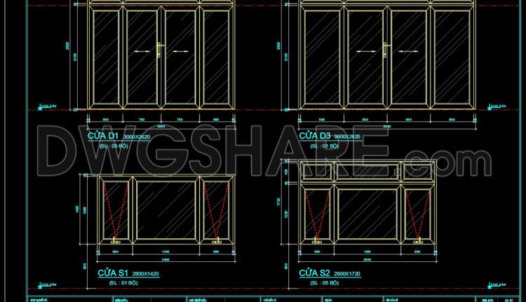 391.Free cad blocks Detail doors, windows DWG download