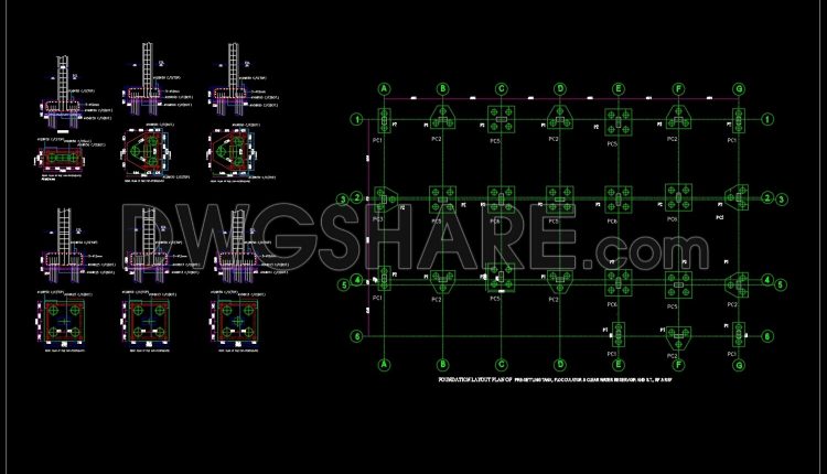 79.Autocad Drawings Of Pile Cap Layout and Sections Details For Download