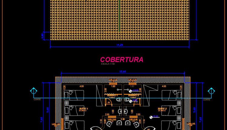 Autocad Drawings Of 1-Story Modern Villa 7.6m x12.6m For Download (1)
