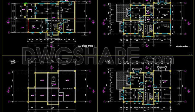 Autocad Drawings Of 3-Story Classical House 11.1m x14.7m For Download