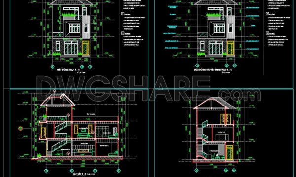 Autocad Drawings Of 3-Story Modern House 10m x25m For Download