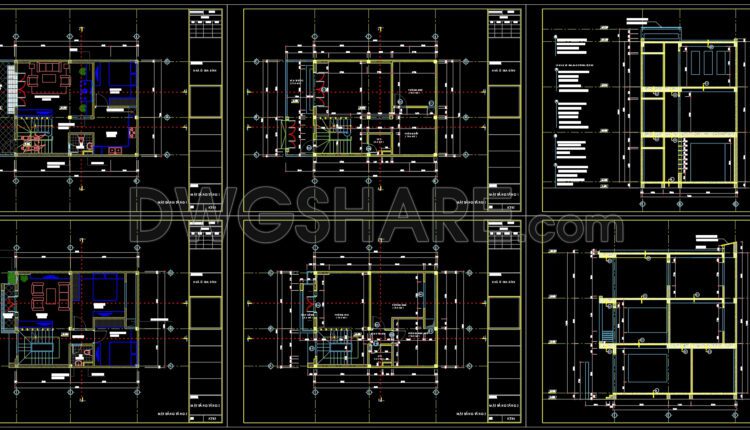 Autocad Drawings Of 3-Story Modern House 7m x9m For Download