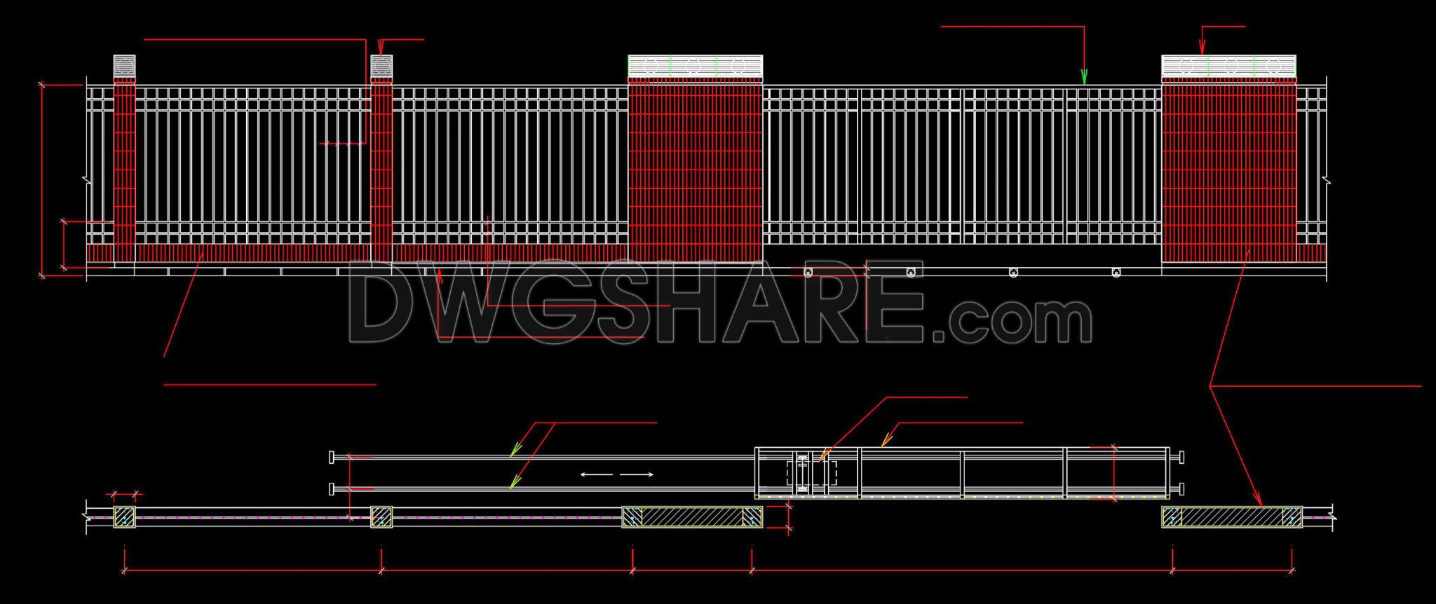 113.Fence DWG With Detailing For Free Download