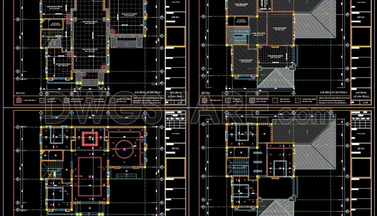 130.Autocad House Plan Free DWG Drawing Download 11.8m x 14.2m
