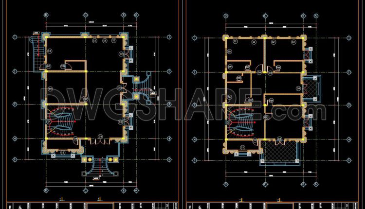 131.Autocad House Plan Free DWG Drawing Download 12.3m x 16.7m