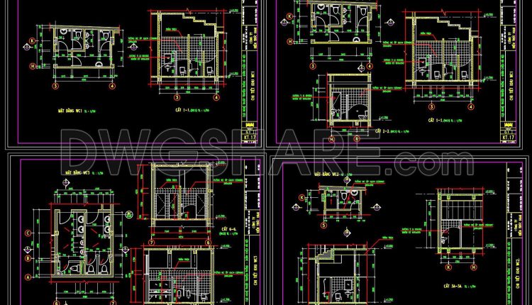 131.WC Layout Plan and elevations details AutoCAD drawing download
