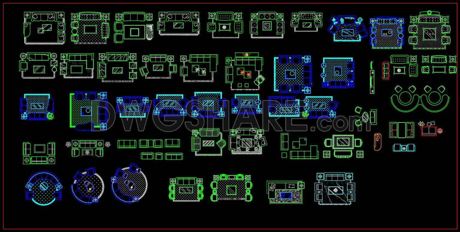 225.CAD Blocks Furniture For Living Room
