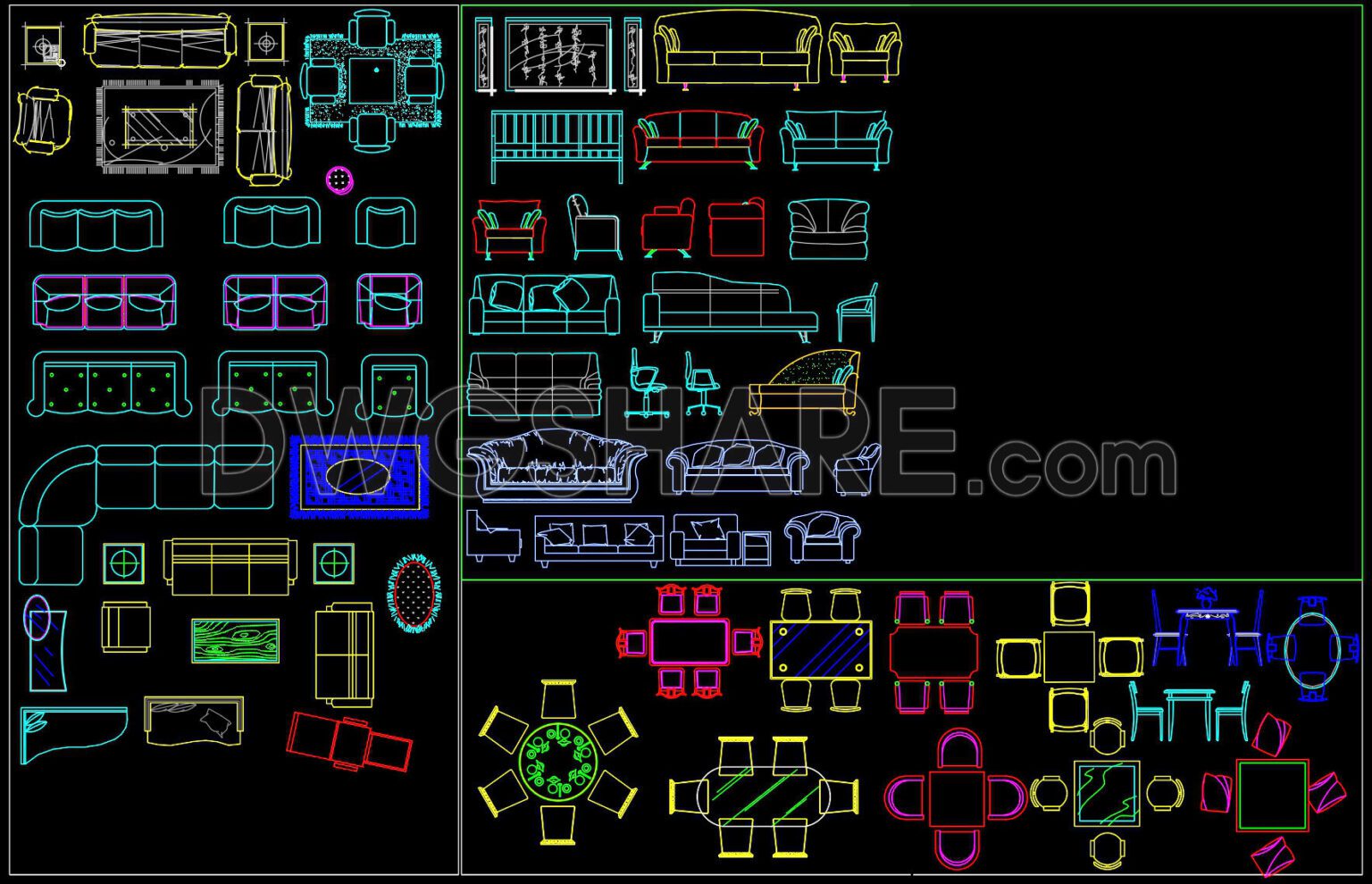226.CAD Blocks Furniture For Living Room