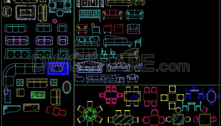 226.CAD Blocks Furniture For Living Room