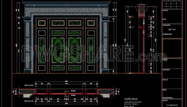 398.Detailed AutoCAD Drawings Of Door For Download