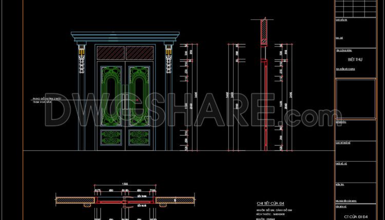 401.Detailed AutoCAD Drawings Of Door For Download