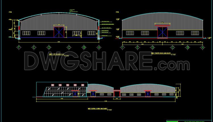 48.Autocad Drawings Of Steel Factory Plan, Sections and Elevation For Download