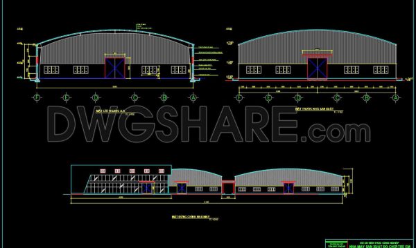 48.Autocad Drawings Of Steel Factory Plan, Sections and Elevation For Download