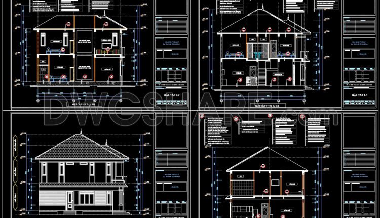 Autocad Drawing Of 2-Story Modern Villa 10.5mx12m For Download (2)