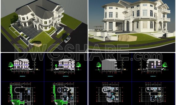 Autocad Drawing Of 2-Story Modern Villa 24.5mx26.7m For Download