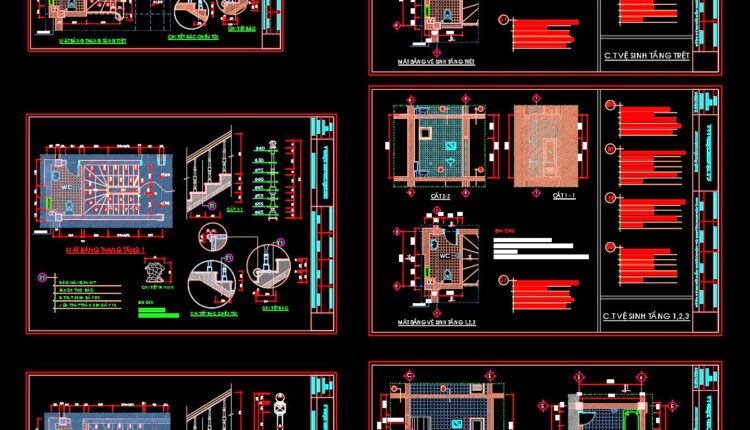 Autocad Drawing Of 4-Story House Plans, Elevations And Sections 10.5x14m For Download