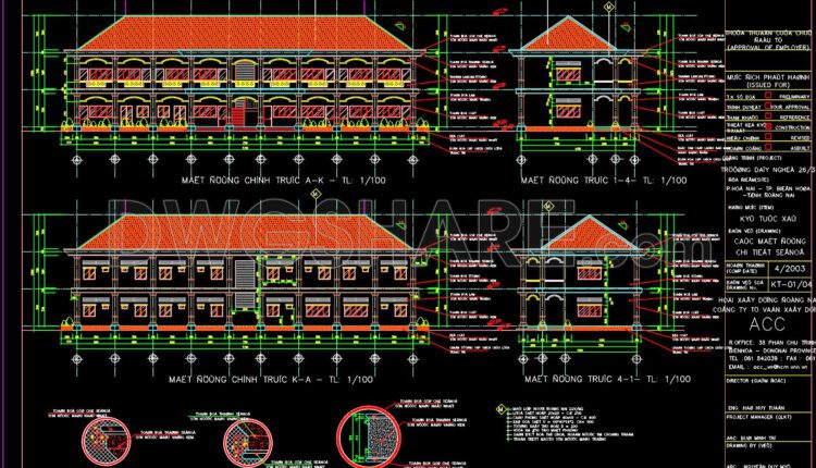 Autocad Drawings Of 2-Story Vocational school 11.9m x 35.5m For Download