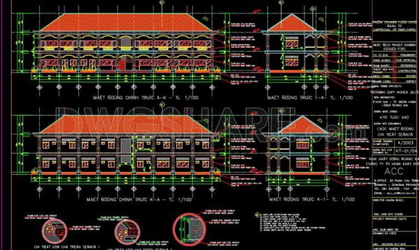Autocad Drawings Of 2-Story Vocational school 11.9m x 35.5m For Download