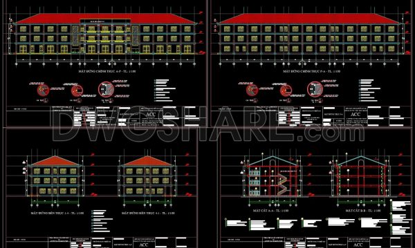Autocad Drawings Of 3-Story Practical training class 20.5m x 78m For Download