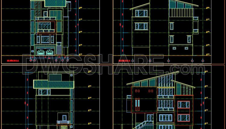 Autocad Drawings Of 4-Story Modern House 10m x17.5m For Download