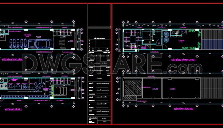Autocad detailed design drawing of a 7-story building for rent with an area of 80m2 available for download
