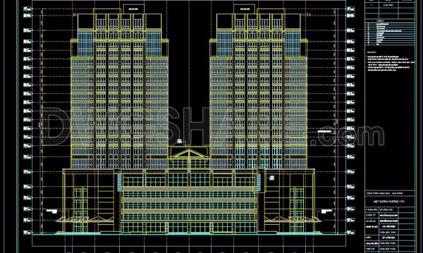 3 years ago
                

                
             2,447Autocad detailed elevation drawing of a 21-story twin tower commercial center available for download