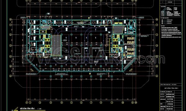Autocad floor plans of the basement levels of the commercial center building available for download