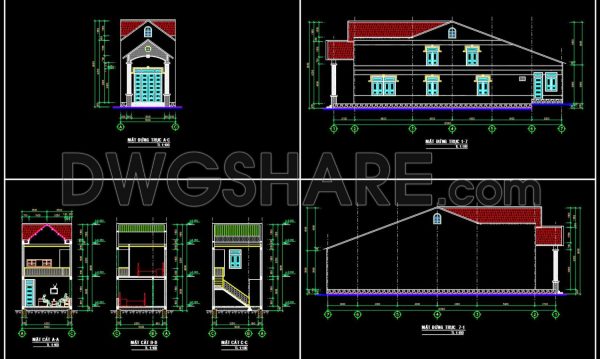 Drawings Of 2-Story House A Complete Project 5mx22.9m For Download