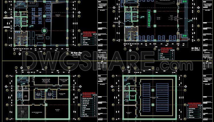 The Autocad drawings of a 15-story office building design with an area of 19.6m x 23.7m