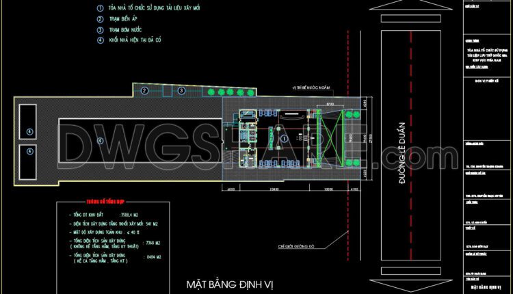 The Autocad drawings of a 15-story office building design with an area of 19.6m x 23.7m