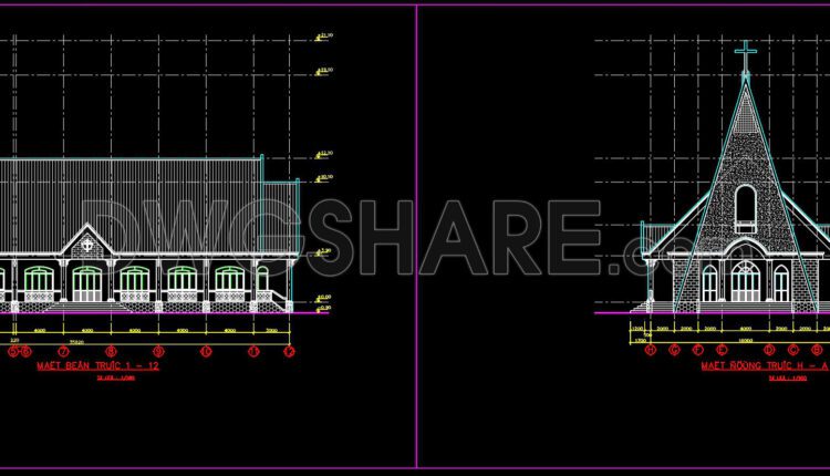 The drawings of the Catholic Church with an area of 14m x 32m For Download