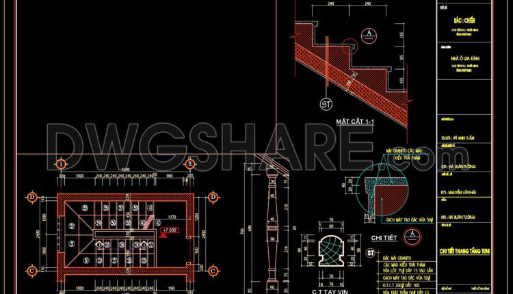 102.Detailed drawings of stairs in autocad file