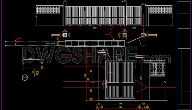121.Gate and Fence DWG With Detailing For Free Download