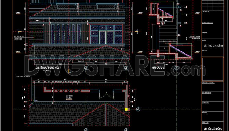 178.Autocad drawing of detailed vertical facade, roof gutter drainage details for download