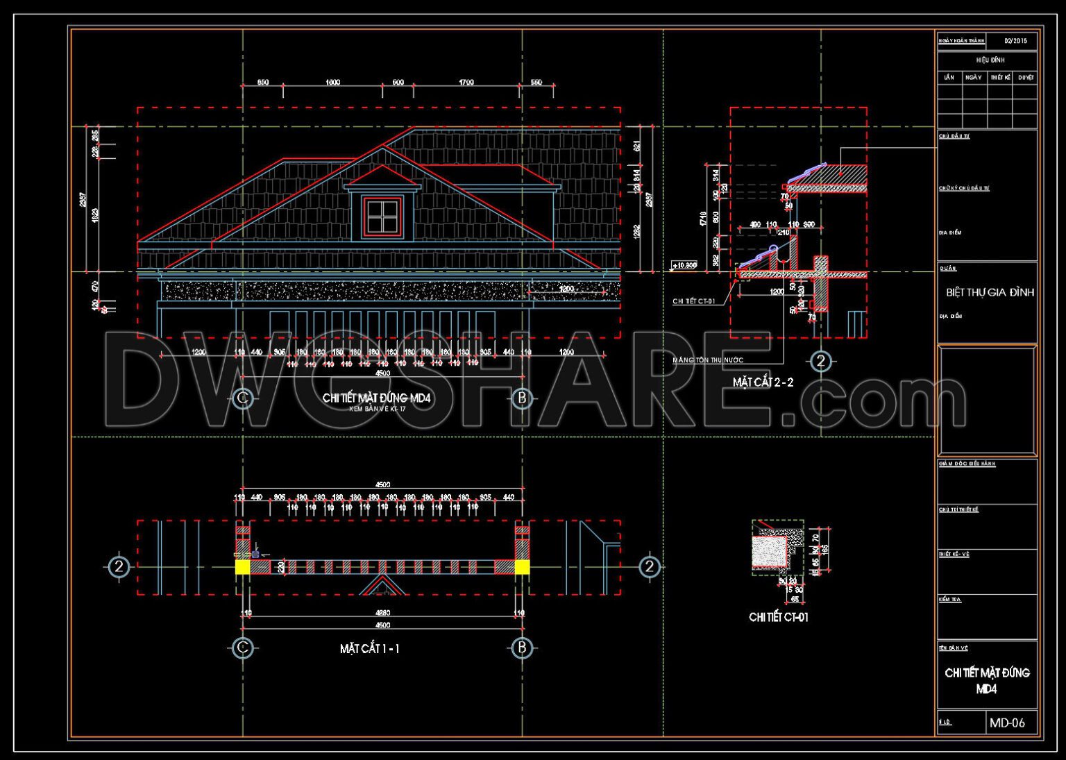 179.Autocad drawing of detailed house roof, roof gutter drainage