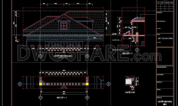 179.Autocad drawing of detailed house roof, roof gutter drainage details for download
