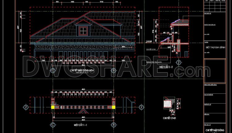 179.Autocad drawing of detailed house roof, roof gutter drainage details for download