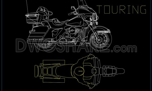 78.Touring motorbike cad block, touring autocad drawing of top view sample free